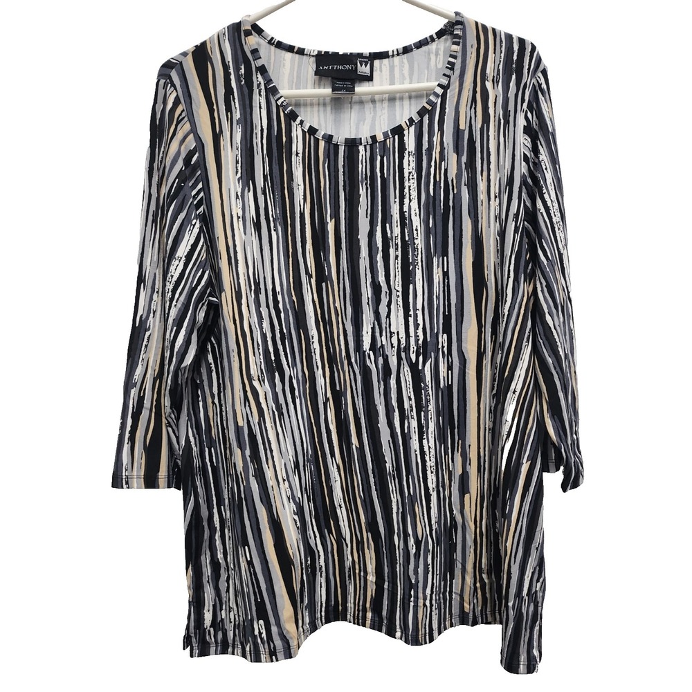 Antthony Womens Wearable Art Tunic Top Size 1X Multi Abstract Print 3/4 Sleeve